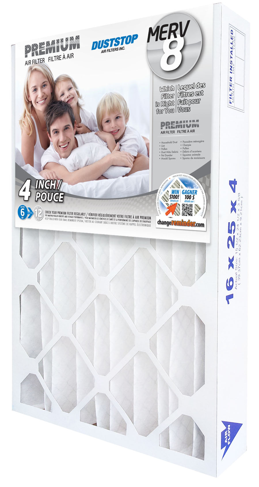 16" x 25" x 4" Air & Furnace Filter - MERV 8 - 3 Packs/Case -2