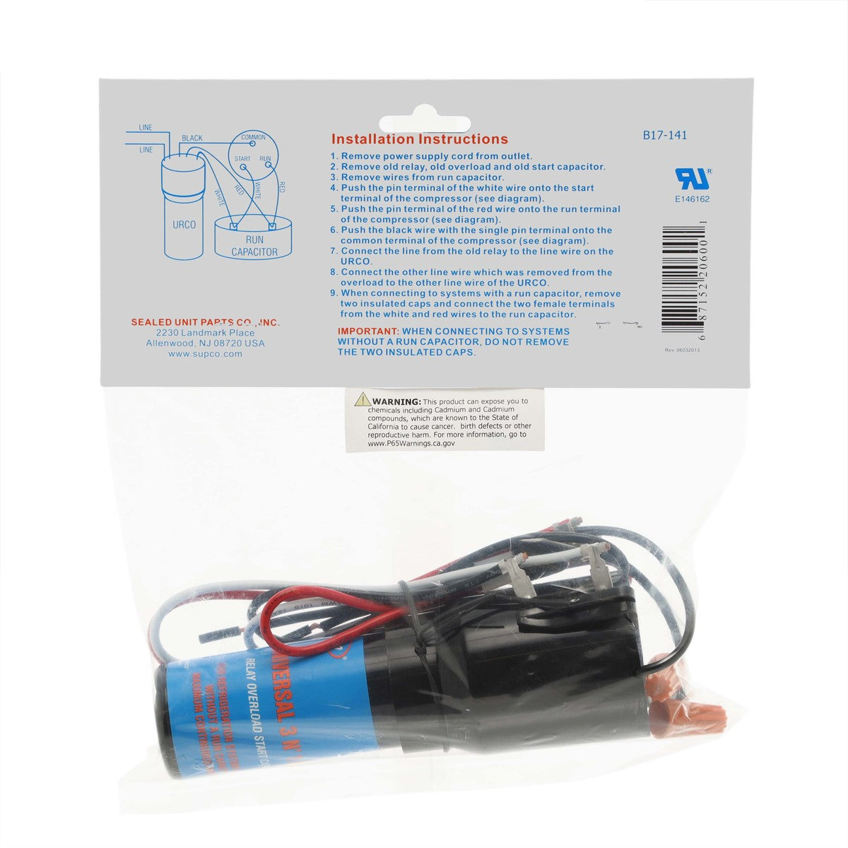 URCO410 Relais de réfrigérateur universel Condensateur Surcharge