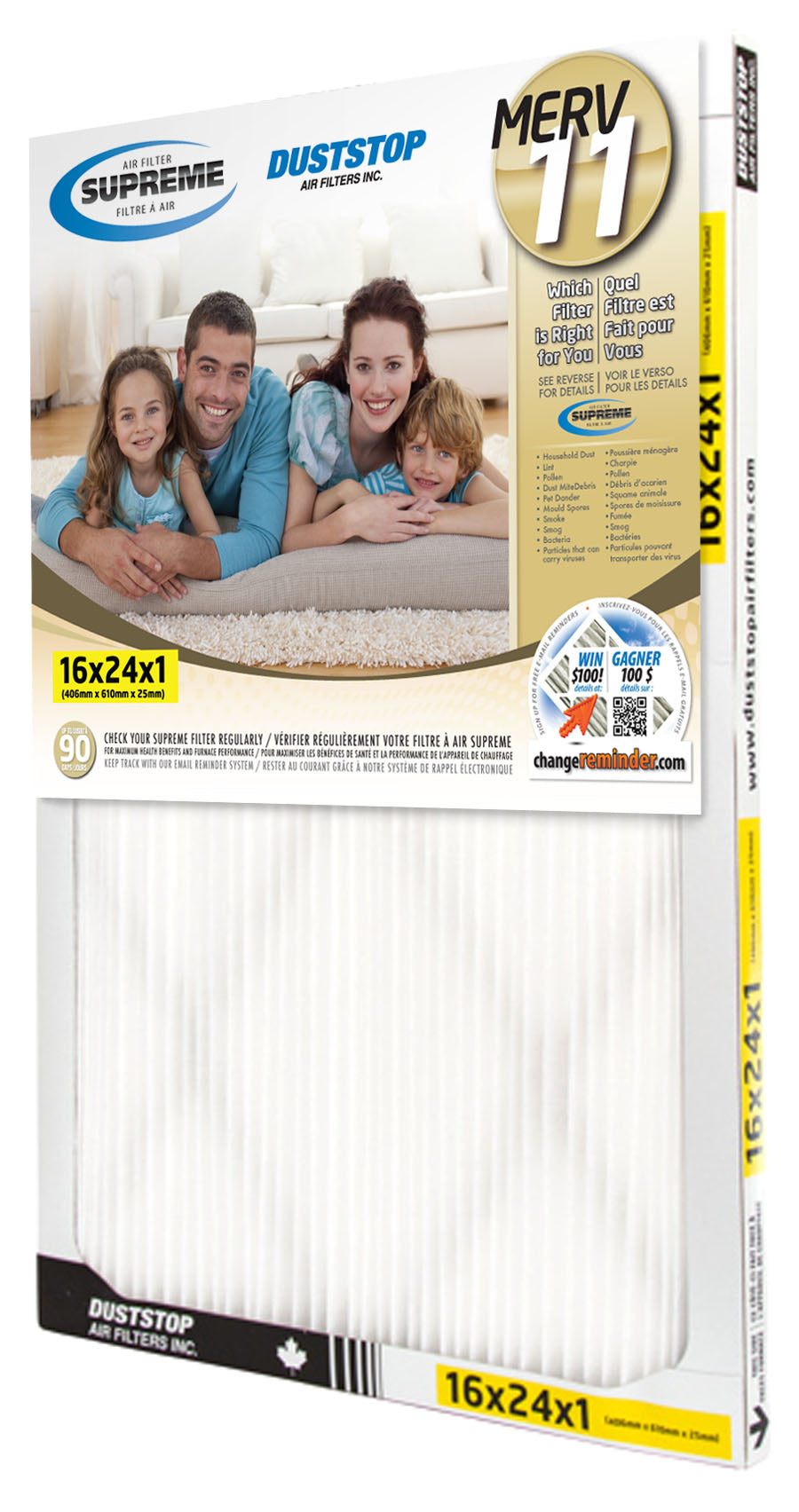16" x 24" x 1" Supreme Air & Furnace Filter - MERV 11 - 6 Packs/Case -1