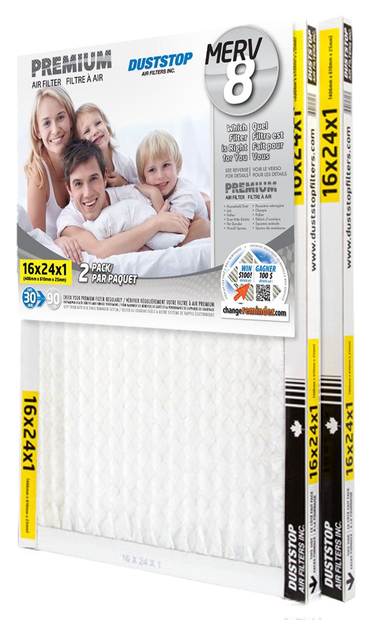 16" x 24" x 1" Premium Air & Furnace Filter - MERV 8 - 12 Packs/Case -3
