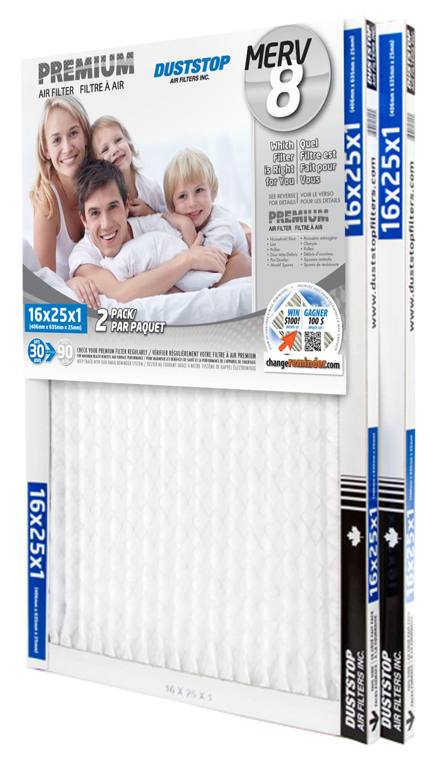 16" x 25" x 1" Premium Air & Furnace Filter - MERV 8 - 12 Packs/Case -3
