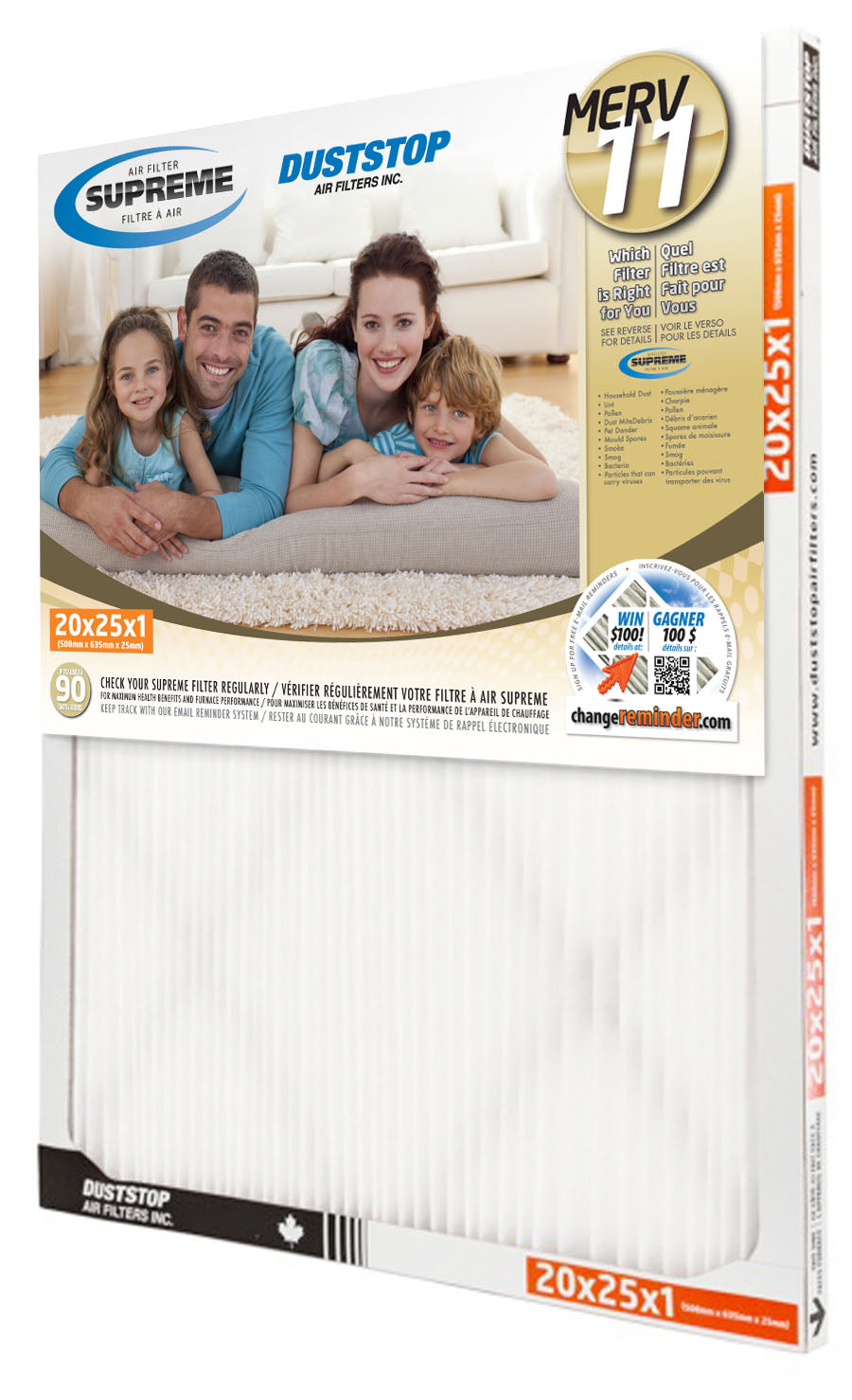 20" x 25" x 1" Supreme Air & Furnace Filter - MERV 11 - 6 Packs/Case -2