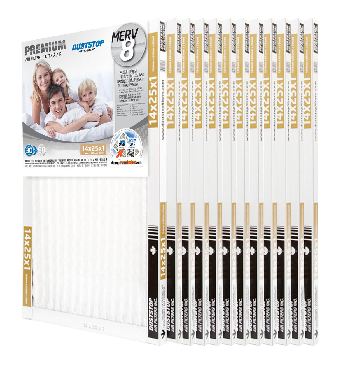 14" x 25" x 1" Premium Air & Furnace Filter - MERV 8 - 12 Packs/Case -3