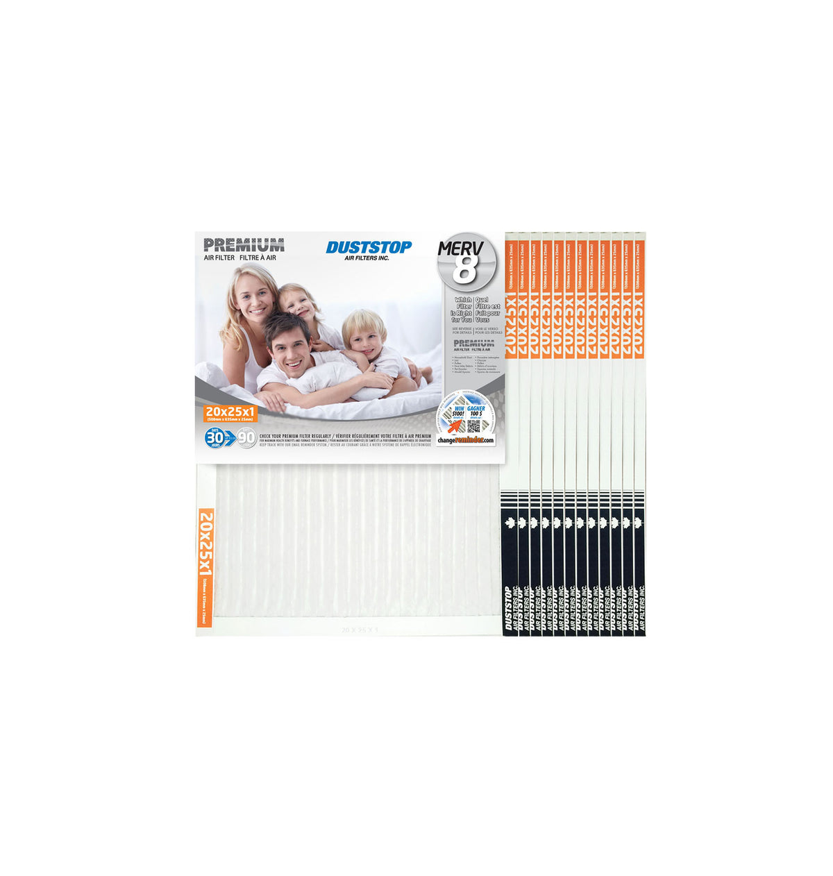 20x25x1 Premium Furnace Filter - MERV 8 - 12 Packs/Case -2