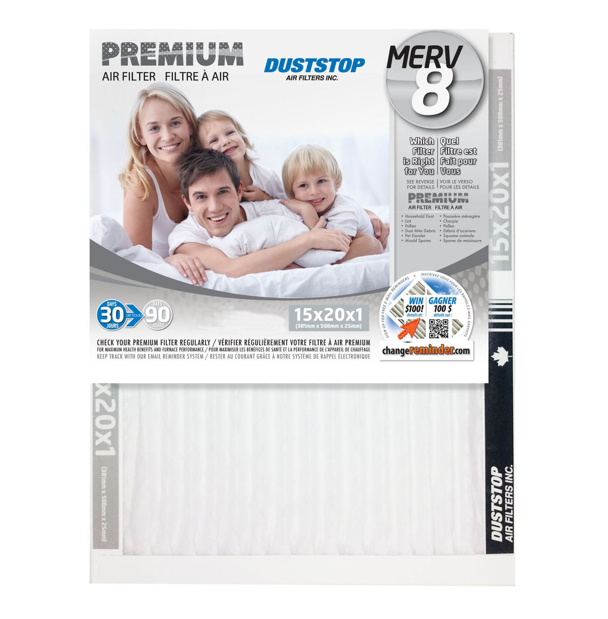 15x20x1 Premium Furnace Filter - MERV 8 - 12 Packs/Case -2