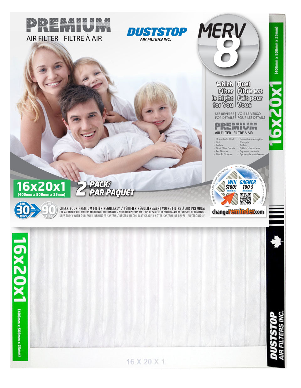 16" x 20" x 1" Premium Air & Furnace Filter - MERV 8 - 12 Packs/Case -2