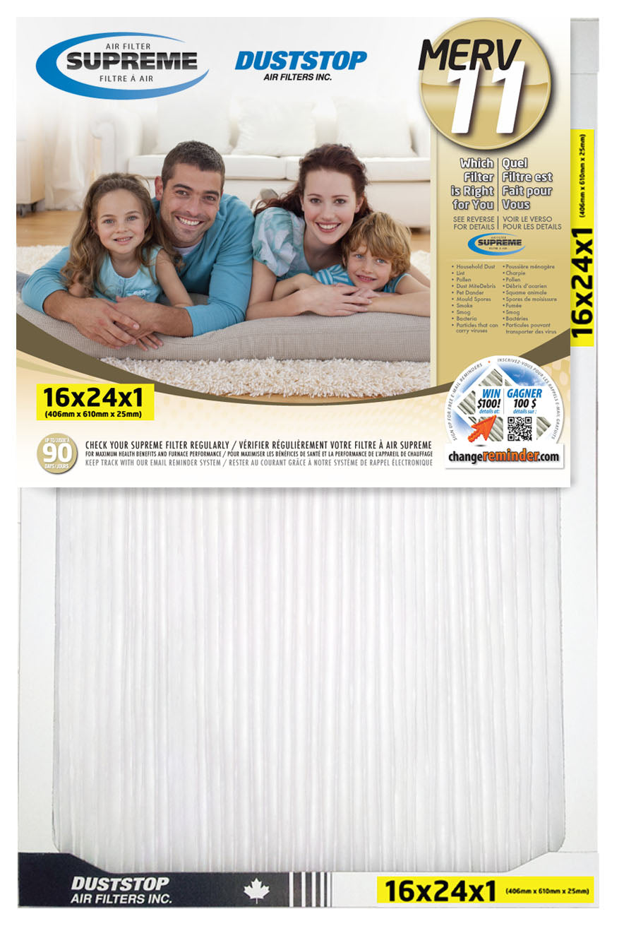 16" x 24" x 1" Supreme Air & Furnace Filter - MERV 11 - 6 Packs/Case -2