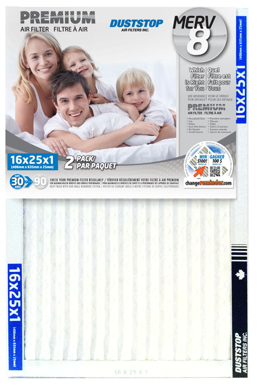 16" x 25" x 1" Premium Air & Furnace Filter - MERV 8 - 12 Packs/Case -2