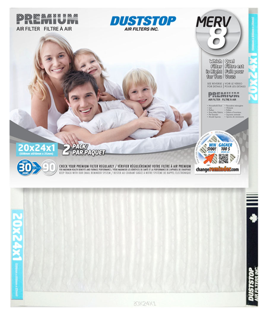 20x24x1 Premium Furnace Filter - MERV 8 - 12 Packs/Case -2