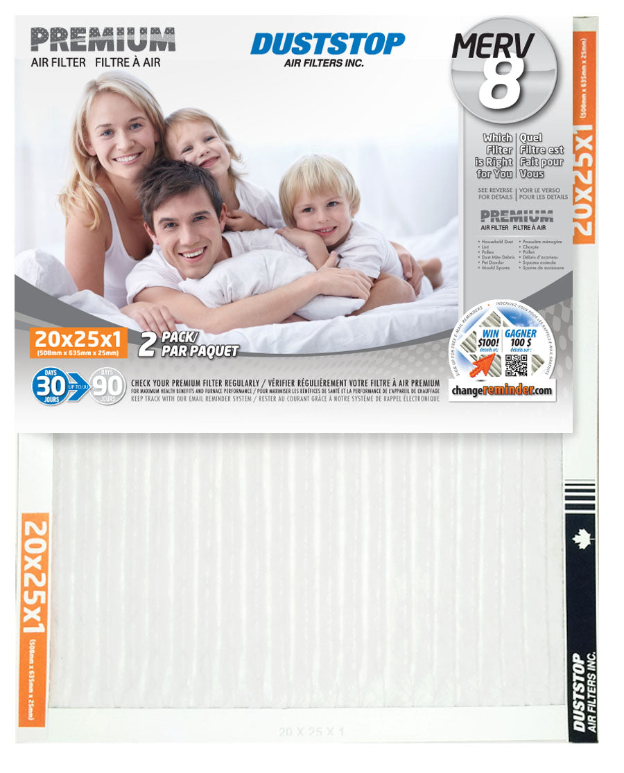 20x25x1 Premium Furnace Filter - MERV 8 - 12 Packs/Case -3