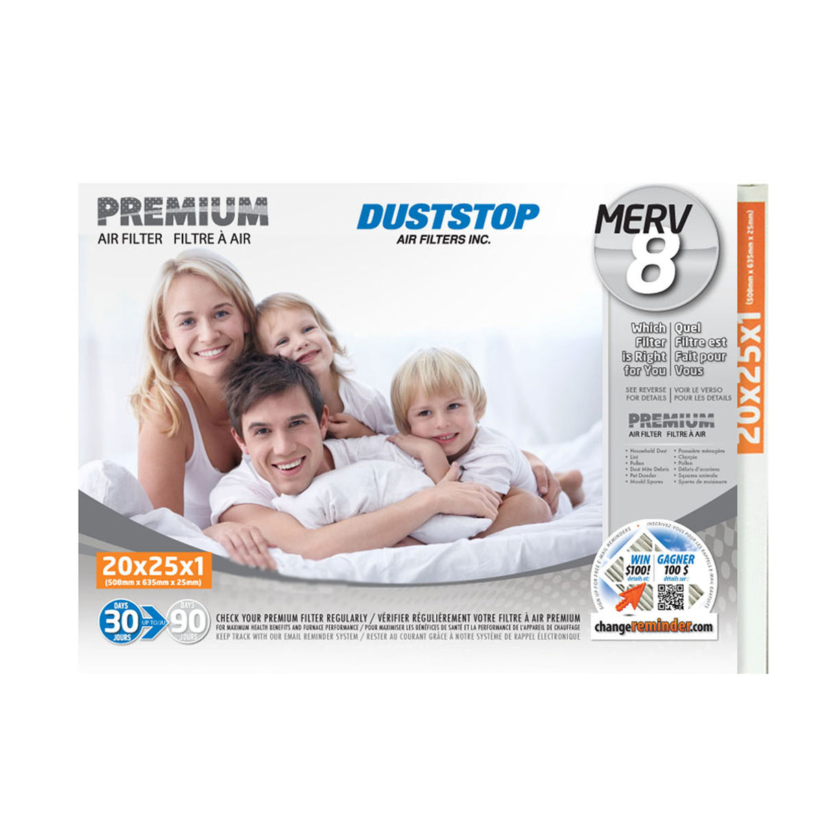 20x25x1 Premium Furnace Filter - MERV 8 - 12 Packs/Case -1